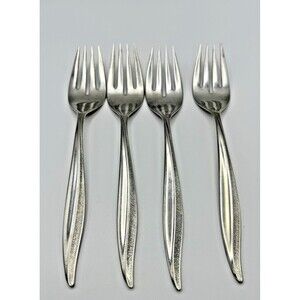 Oneidacraft Deluxe Textura Stainless VTG Salad Forks Silver Bundle of 4 forks.